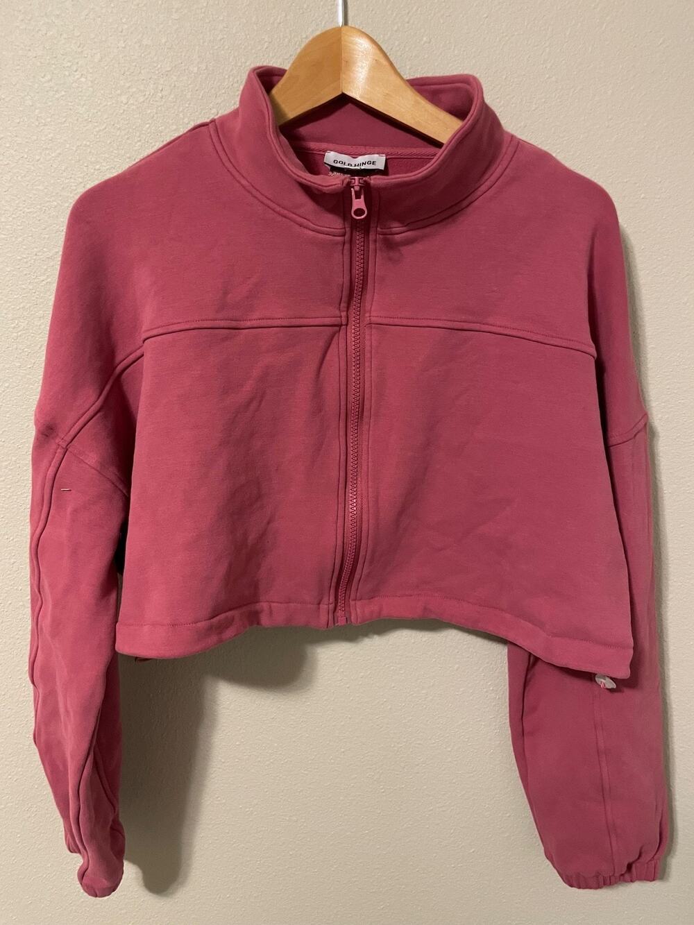 Gold Hinge Misty Cinched Zip-Up Jacket Womens XL Pink Crop Drawstring Athleisure
